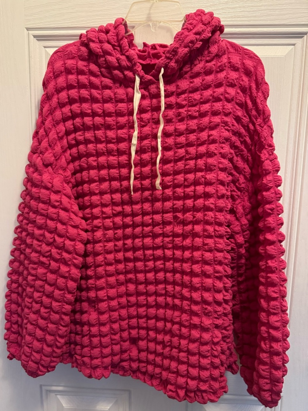 Women's Textured Bubble Knit Hoodie - Hot Pink